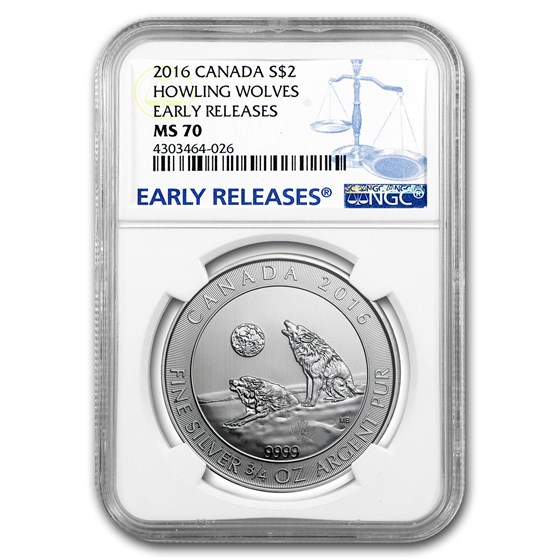 2016 Canada 3/4 oz Silver Howling Wolves MS-70 NGC (ER) 2016 Canada 3/4 oz Silver Howling Wolves MS-70 NGC (ER)